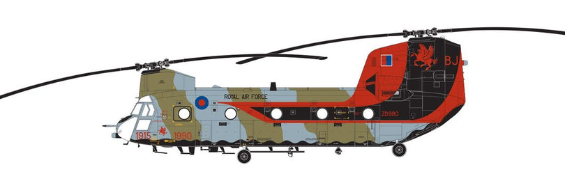 Boeing Chinook HC.1 (Late), ZD980/BJ, No.18 Squadron, 75th Anniversary Scheme, Royal Air Force Gütersloh, Germany, 1990. (B)