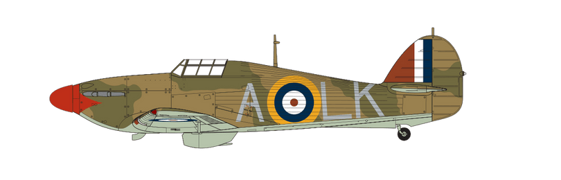 Hawker Hurricane Mk.I Aircraft flown by Flt. Lt. Ian Richard (Widge) Gleed, No.87 Squadron, Royal Air Force Exeter, Devon, England, August 1940. (B)