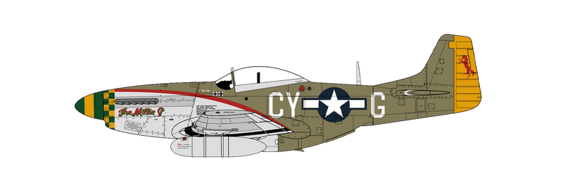 North American P-51D -15-NA Mustang 'The Millie G' flown by Major Edward Bonfoy Giller, 343rd Fighter Squadron, 55th Fighter Group, 8th Air Force, United States Army Air Force, Royal Air Force Wormingford, Essex, England, 1944-45. (A)