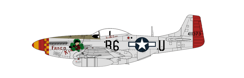 North American P-51K-1-NT Mustang 'Frisco Kid' flown by Lt. John Carl Casey, 363rd Fighter Squadron, 375th Fighter Group, 8th Air Force, United States army Air Force, Royal Air Force Leiston, Suffolk, England, 1944. (B)
