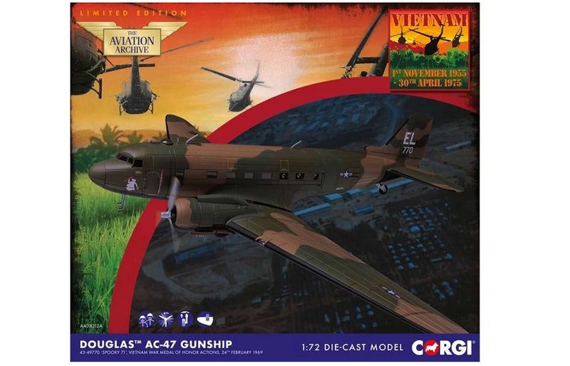 Corgi Douglas AC-47 Gunship 'Spooky 71' 1:72 Scale Diecast Model Aircraft - AA38212A