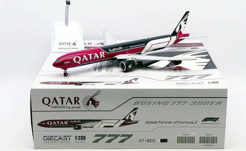 JC Wings Qatar Airways Boeing 777-300ER "Formula 1" A7-BEG 1:200 Diecast Model Aircraft