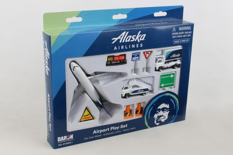 Daron Alaska Airlines Boeing 737 Diecast Model Aircraft Airport Playset