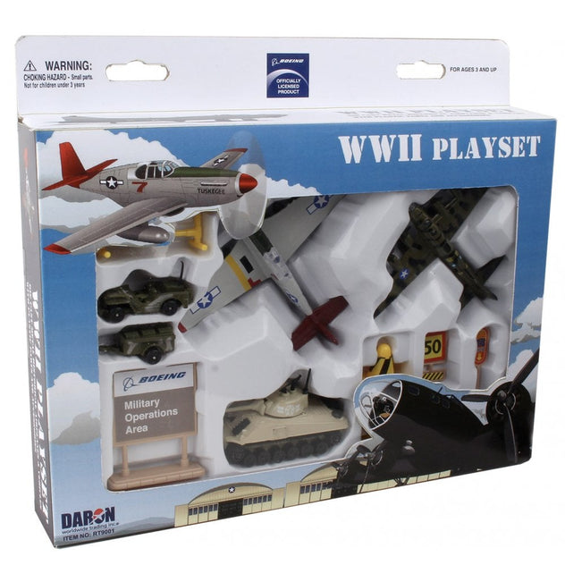 Daron WWII Airport Play Set with P-51 Mustang Diecast Model Aircraft Playset