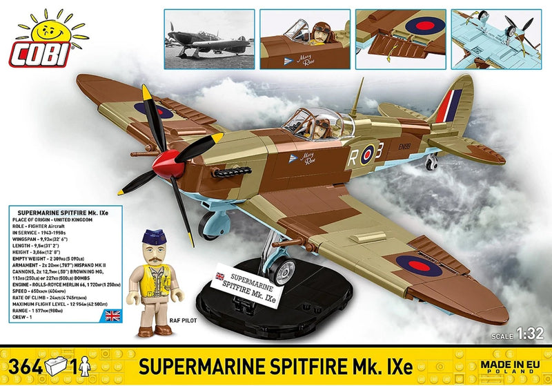 Cobi Supermarine Spitfire Mk. IXe Brick Model Kit - 364 pieces - Scale 1/32 - (5764)
