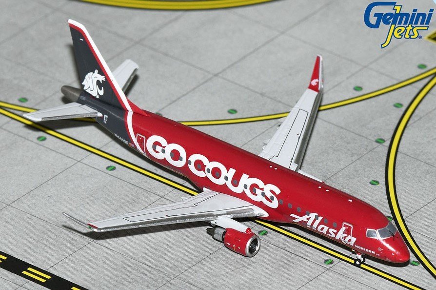 Gemini Jets Alaska Airlines Embraer 175L Diecast "Washington State Uni "Go Cougs" Livery - N661QX -  1/400 - GJASA2250