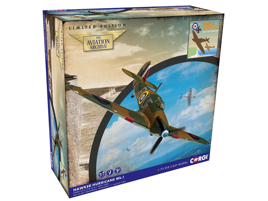 Corgi Hawker Hurricane Mk.I RAF No.601 P/O 'Billy' Fiske 1:72 Diecast Model Aircraft - AA27609