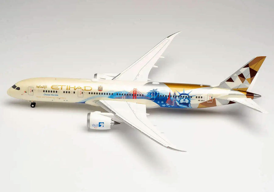 Herpa Wings Etihad Boeing 787-9 "Choose the USA" A6-BLE 1:200 Diecast Model Aircraft
