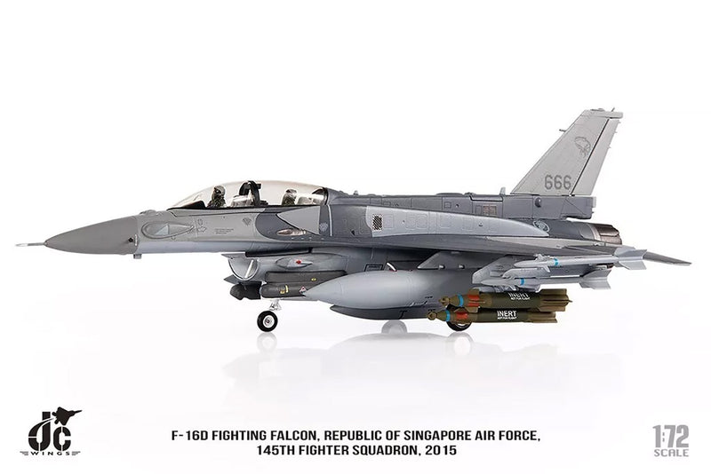 JC Wings F-16D Fighting Falcon Singapore Air Force, 145th Sqn Diecast Scale Model - 1/72
