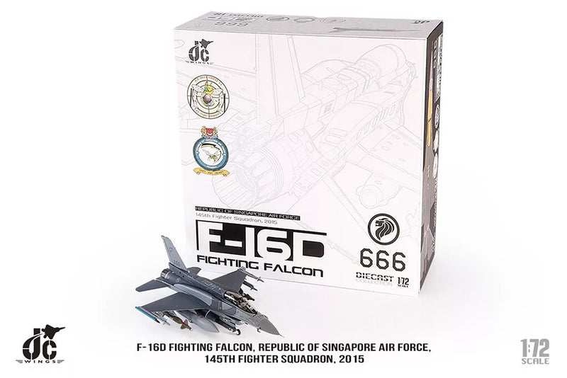 JC Wings F-16D Fighting Falcon Singapore Air Force, 145th Sqn Diecast Scale Model - 1/72