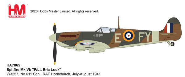 Hobbymaster HA7865 - Spitfire Mk.Vb "F/Lt. Eric Lock" W3257, No.611 Sqn., RAF Hornchurch, July-August 1941 Diecast Scale Model - 1/48 - H7865