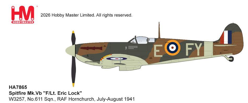 Hobby Master Spitfire Mk.Vb F/Lt. Eric Lock W3257 1:48 Diecast Model Aircraft H7865